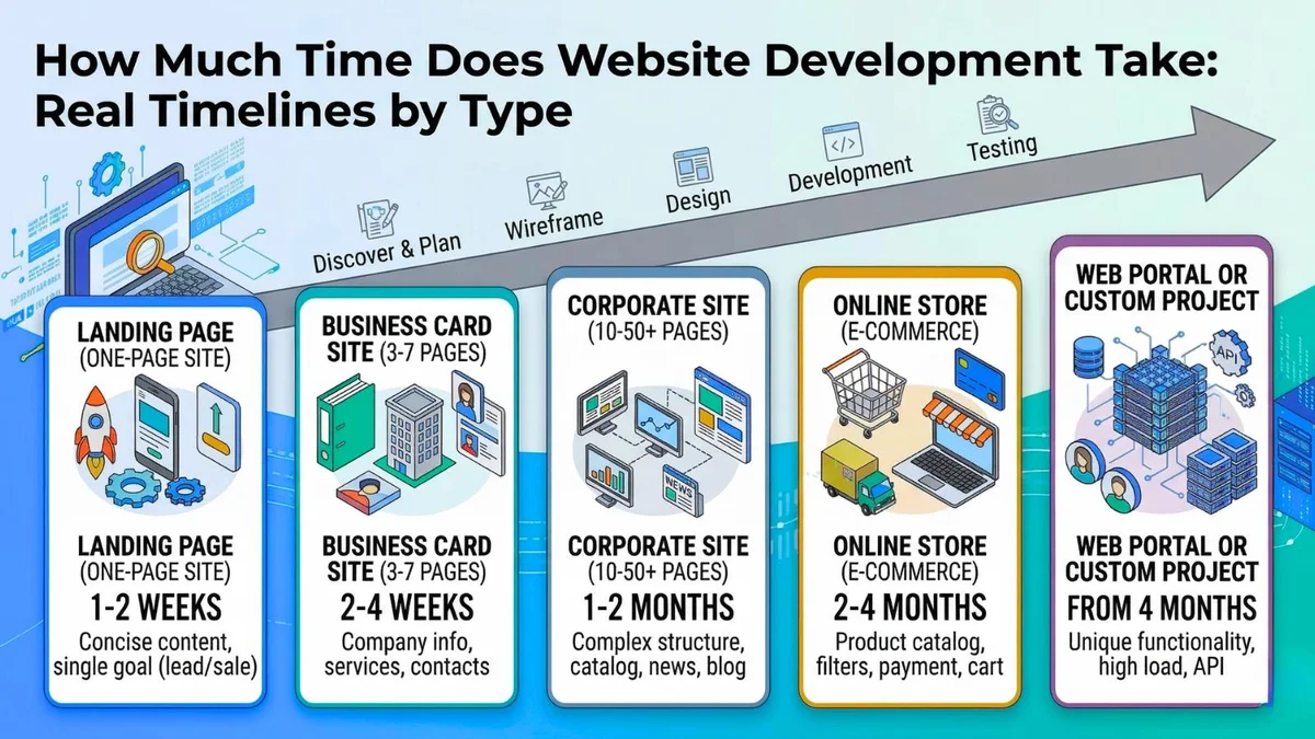 Website Development Project Timeline Example How Long Does Website Development Take: Real Timelines by Type | Veb-Dev