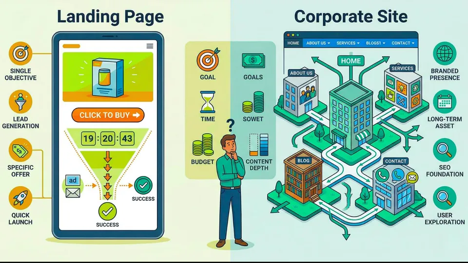Landing Page vs Corporate Site: How to Choose for Your Business